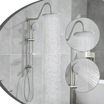 5 -Spray Patterns 8 in. 2.5 GPM Rain Wall Mount Dual Shower Heads with Handheld Shower System in Brushed Nickel