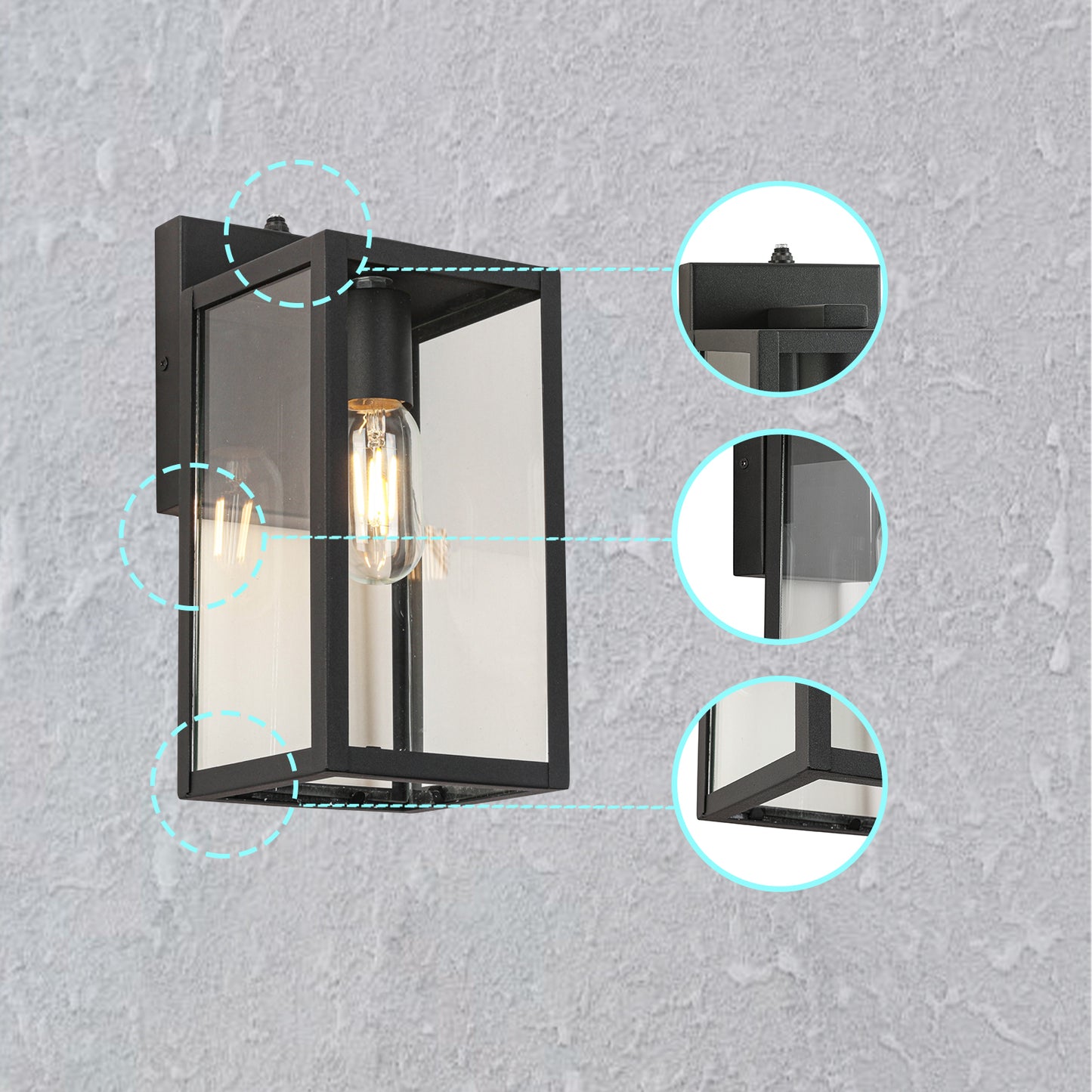 Dusk to Dawn Sensor Outdoor Wall Light, Waterproof Outdoor Wall Lamps, Wall Sconce with Seeded Glass, Matte Black