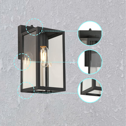 Dusk to Dawn Sensor Outdoor Wall Light, Waterproof Outdoor Wall Lamps, Wall Sconce with Seeded Glass, Matte Black