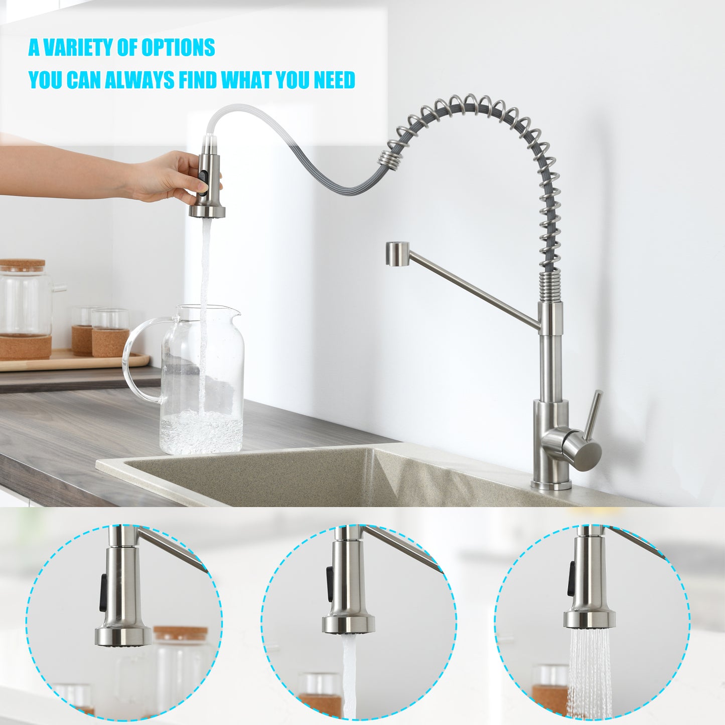 Single Handle Pull Down Sprayer Kitchen Faucet Single Handle in Brushed Nickel