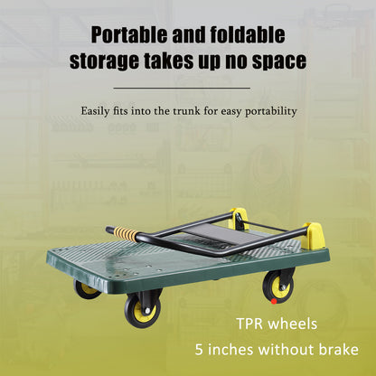 Foldable Push Hand Cart, Platform Truck with 880 lbs. Weight Capacity, Green