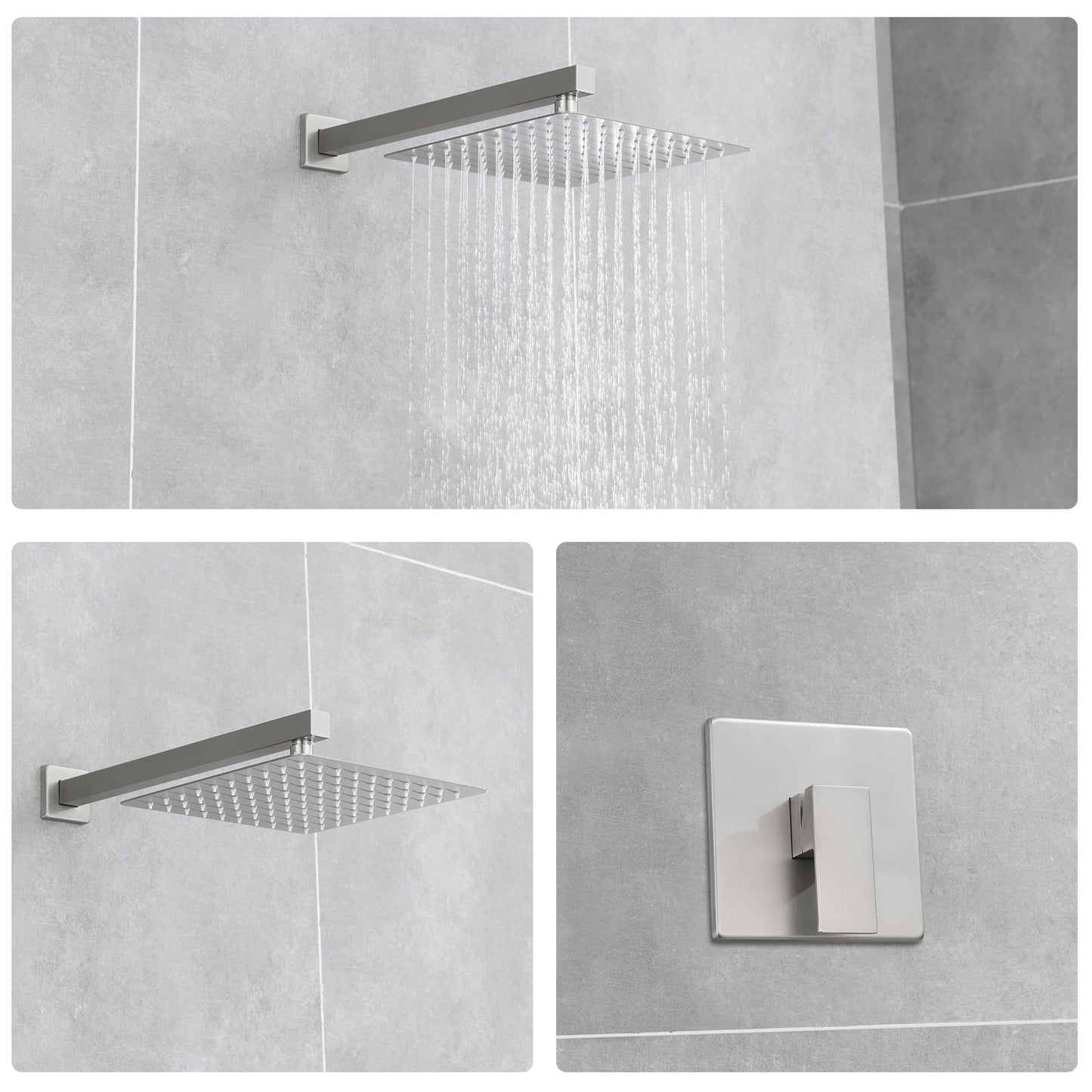 Single Handle 1-Spray Shower Faucet 2.5 GPM with Wall Mounted 10 in. Rain Shower Head Faucet in Brushed Nickel