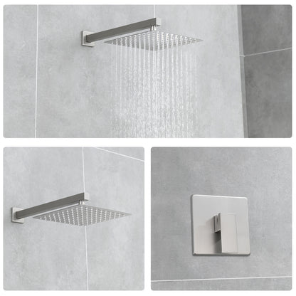 Single Handle 1-Spray Shower Faucet 2.5 GPM with Wall Mounted 10 in. Rain Shower Head Faucet in Brushed Nickel