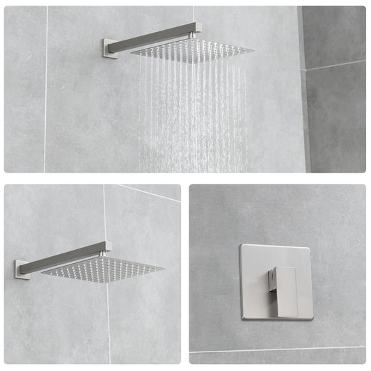 Single Handle 1-Spray Shower Faucet 2.5 GPM with Wall Mounted 10 in. Rain Shower Head Faucet in Brushed Nickel