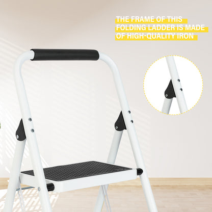 3-Step white Iron Ladder Foldable Non-slip Outdoor Ladder Loading 330 lbs. for Home, Kitchen, Office
