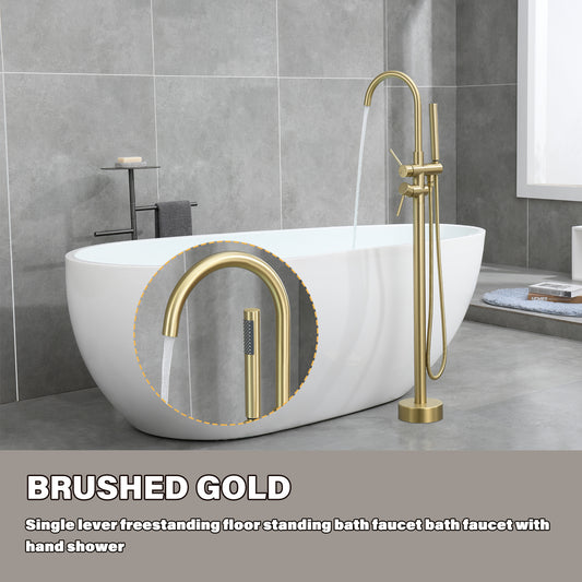 Single-Handle Free Standing Claw Foot Freestanding Tub Faucet with Handheld Shower in Brushed Gold