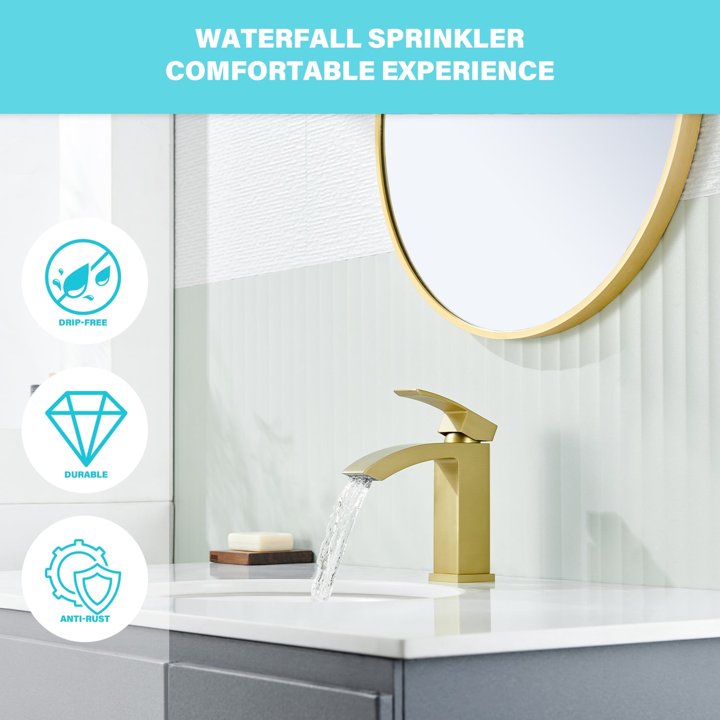 Single Handle Single Hole Bathroom Faucet Spot Resistant in Brushed Gold