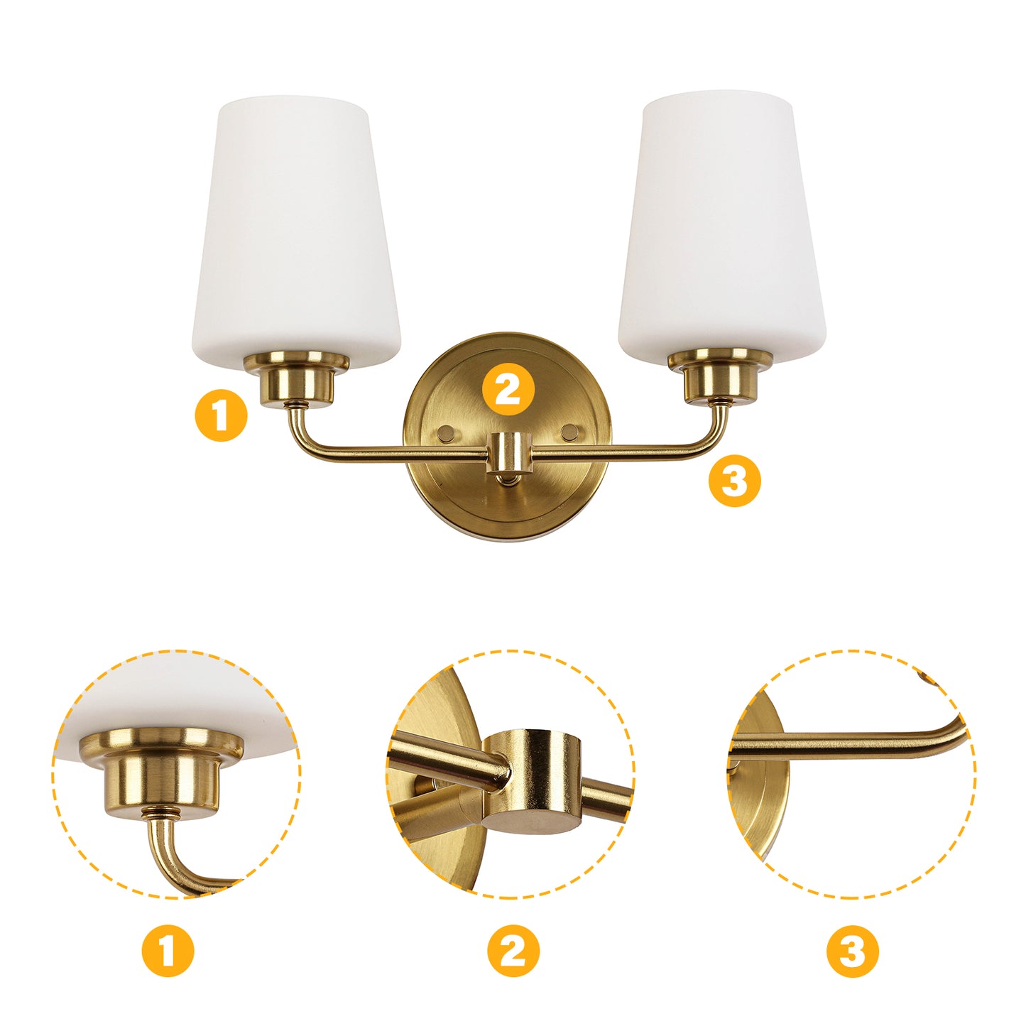 2-Light White Plus Gold Bathroom Vanity Light with Shade