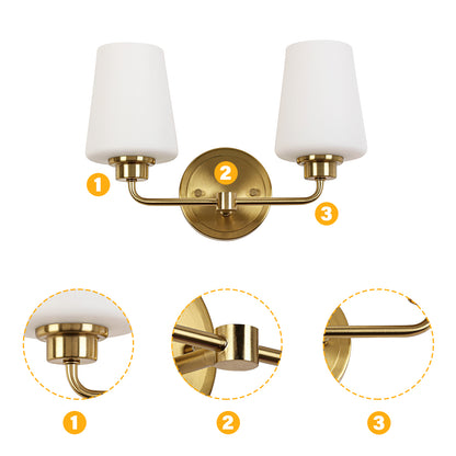 2-Light White Plus Gold Bathroom Vanity Light with Shade
