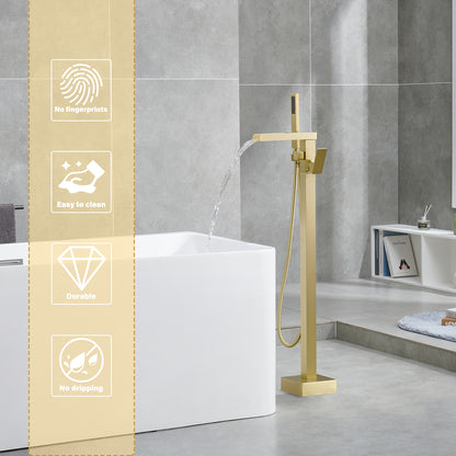 Single-Handle Free Standing Claw Foot Freestanding Tub Faucet with Handheld Shower in. Brushed Gold