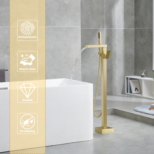Single-Handle Free Standing Claw Foot Freestanding Tub Faucet with Handheld Shower in. Brushed Gold