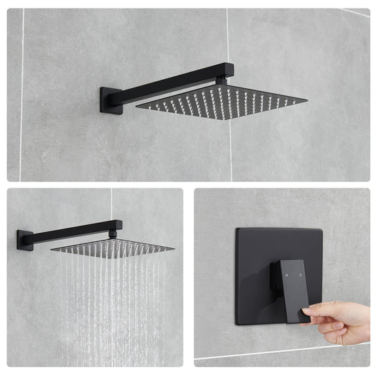 1-Spray Pattern 10 in. Wall Mount Square Fixed Shower Head in Matte Black