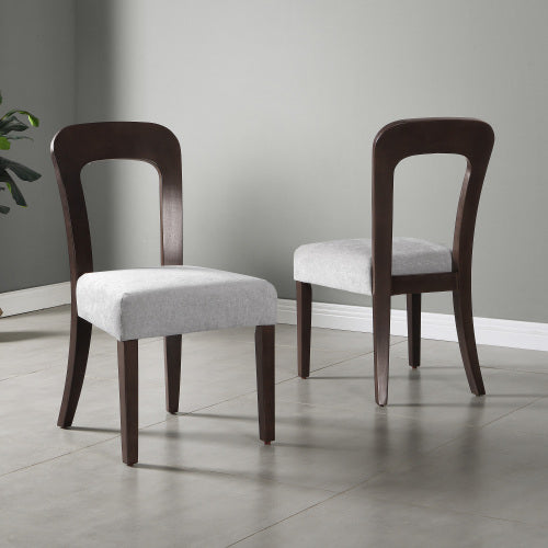 Set of 2 Gray Chenille Fabric Dining Chairs, Dark Brown Rubber Wood Legs 330 LBS Weight Capacity