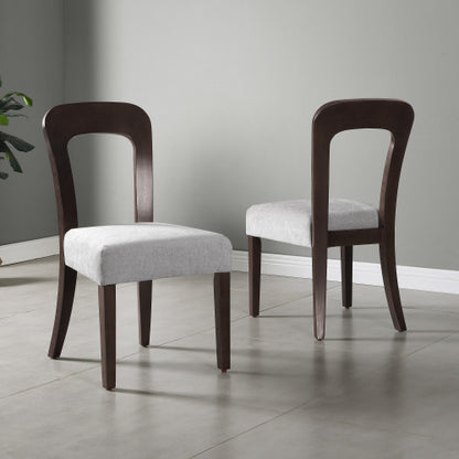 Set of 2 Gray Chenille Fabric Dining Chairs, Dark Brown Rubber Wood Legs 330 LBS Weight Capacity