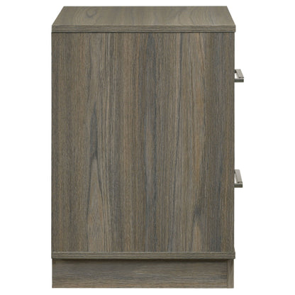 Grey Oak 2 Drawer Nightstand with Storage, Modern Bedside Table with Metal Handles