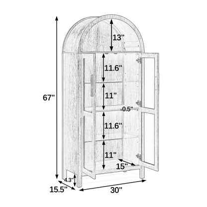 Brown High Arched LED Light Wooden Storage Cabinet Adjustable Glass Partition Modern Retro Home Multi-Functional Display Cabinet
