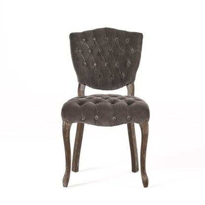 Tufted Velvet-Look Dining Chairs with Carved Wood Legs, Set of 2, Charcoal