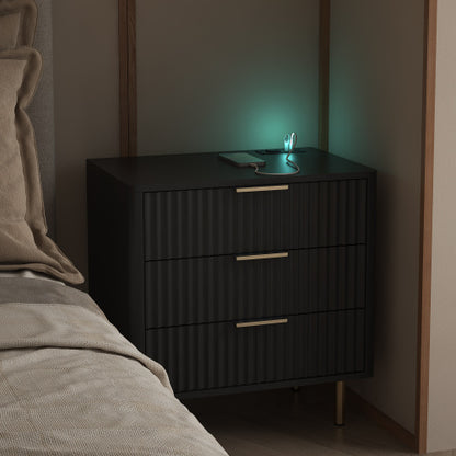 Nightstand with Charging Station, Smart Nightstand with Night Light, Modern Night Stand with Storage Cabinet for Bedroom
