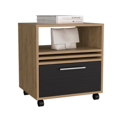 Natural Oak & Black Rolling Nightstand