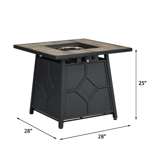 Fire Pit Table, 28-inch Square 40,000 BTU Auto-Ignition Propane Gas Firepit with Waterproof Cover