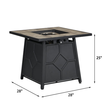 Fire Pit Table, 28-inch Square 40,000 BTU Auto-Ignition Propane Gas Firepit with Waterproof Cover