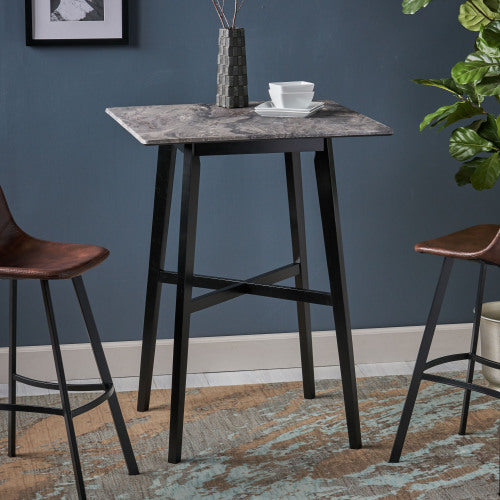 Modern Bar Height 42inch   Dining Table, Rubberwood Legs and Laminate Table Top, Paladina Marble Finish, Black