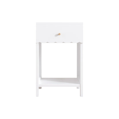 Modern White Nightstand with Drawer and Open Shelf,Scalloped Edge Bedside Table for Bedroom, Cute Minimalist Side Table for Kids Room or Girls' Room