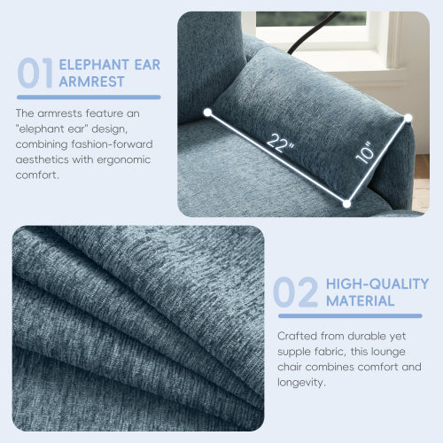 37 inch  Chenille Single Armchair, Storage Ottoman, USB-C Charger & Phone Holder