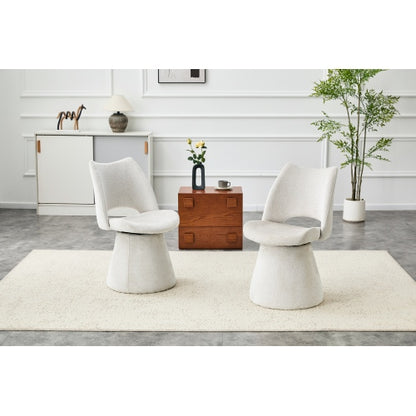 Modern Swivel Dining Chair with Hollow Back Design, Velvet Upholstered Accent Chair, 360¡ã Swivel Metal Base, Off-White, Set of 1