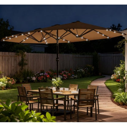 Double-Sided Parasol,Parasol Double-Sided Sun Umbrella with Base,Patio Parasol with LED Solar Lights