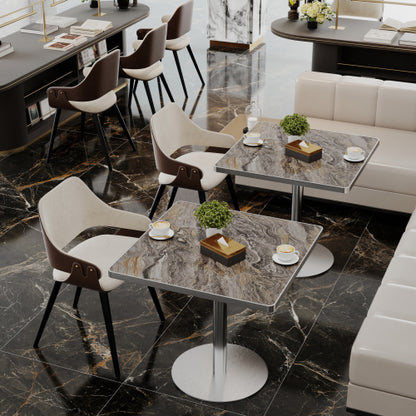 31.5 Inch Modern Snow Mountain Stone Dining Table, Square Tulip Table with Aluminum Alloy Trim & Gold Steel Base