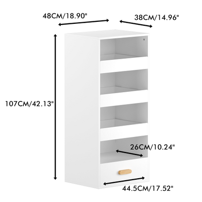 4-Tier Bookshelf with Sliding Drawers and Bottom Drawer