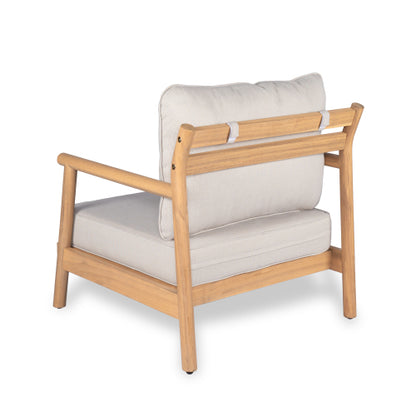 Patio Acacia Wood Chat Set, Club Chair + Coffee Table with Water-resistant Cushion, Teak + Beige