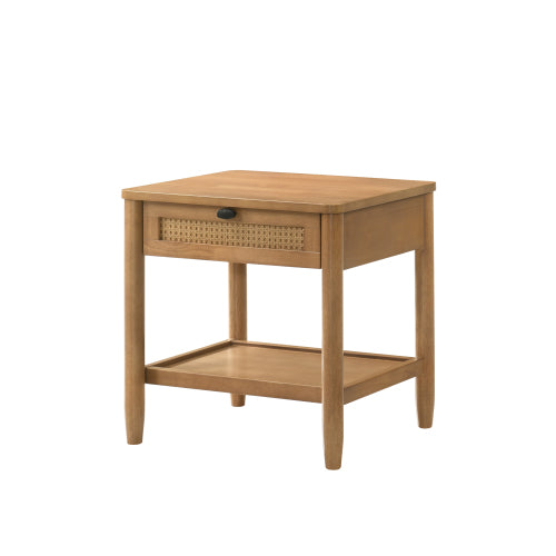 Light Walnut Single-Drawer Nightstand with Shelf