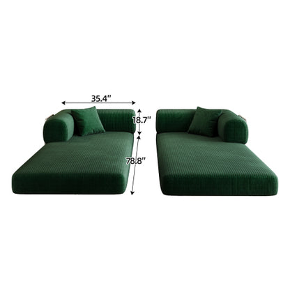 78.8-Inch Green Compression Convertible Boneless Modular Corduroy Floor Sofa-Bed No-Assembly for Living-Room Bedroom