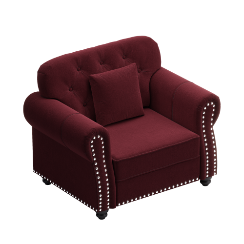 41.3 inch  Burgundy Velvet Mid-Century Sofa,Nailhead Trim & 1 Pillow