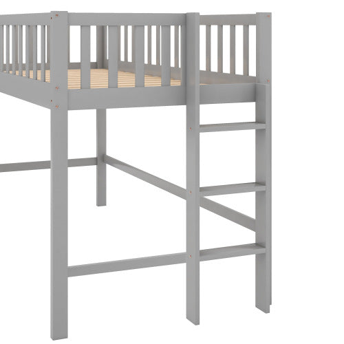 Twin Size Low Loft Bed with Ladder and Slide, Gray