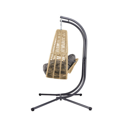 Double Hanging Egg Chair with Stand for Outdoor, Oversized 2 Person Wicker Rattan Swing Chair w/Convertible Armrest for Reclining Seat, All-Weather Cushion and Heavy Duty Frame, 700Lbs Cap. yellow