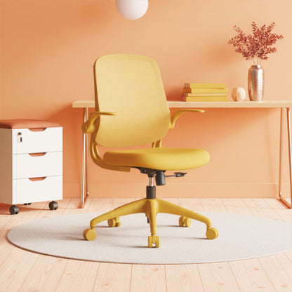 Ergonomic Color Office Chair 300lb (About 149.7kg), Home Office, Mesh Back, Integrated Molded Foam, Comfortable Sitting, Flipping Armrest, Fireproof, Rotating, Lifting Multifunctional Chair (Yellow)