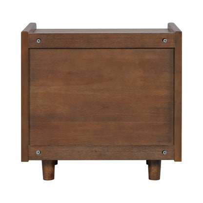 Walnut Nightstand with Rattan Detail, MDF + Solid Wood, Modern Bedroom Storage, Open Shelf & Drawer, Indoor Furniture