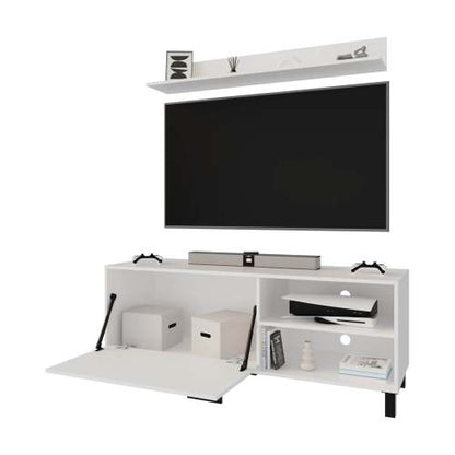 Compact White Minimalist 20 Inch Small TV Stand with Pneumatic Lift Door