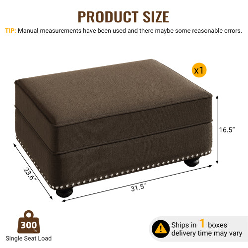 Brown Modular Velvet Ottoman, Sofa Matching Foot Stool, 31.5 inchx23.6 inchx16.5 inch, 300 LBS Weight Capacity for Living Room & Office