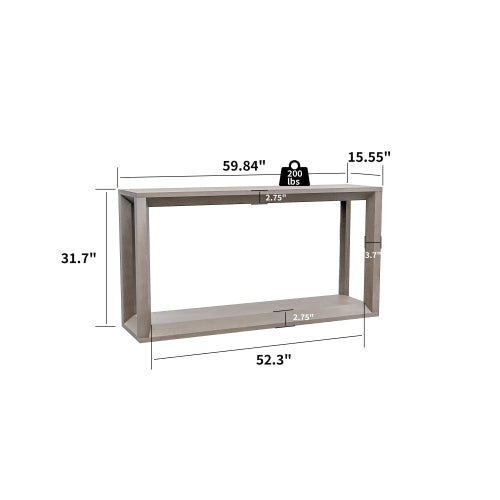 60 inch Rectangular Solid Wood Veneer Console Table, Wide Sofa Table,  Behind Couch Table with Ample Storage for Entryway & Living Room, Distressed Grey