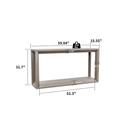 60 inch Rectangular Solid Wood Veneer Console Table, Wide Sofa Table,  Behind Couch Table with Ample Storage for Entryway & Living Room, Distressed Grey