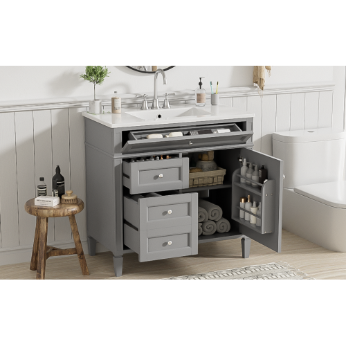 36'' Bathroom Vanity with Top Sink, Modern Bathroom Storage Cabinet with 2 Drawers and a Tip-out Drawer, Single Sink Bathroom Vanity