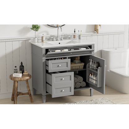 36'' Bathroom Vanity with Top Sink, Modern Bathroom Storage Cabinet with 2 Drawers and a Tip-out Drawer, Single Sink Bathroom Vanity