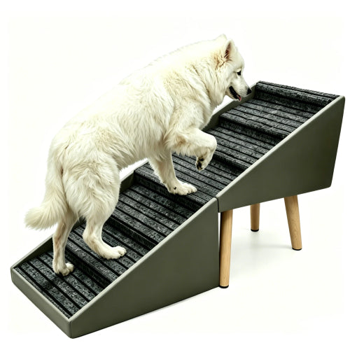 Grey 2-in-1 Foldable Pet Stairs Ottoman, 6 Steps Dog Ramp 25.2 inch, Converts to Footrest for Large & Small Dogs