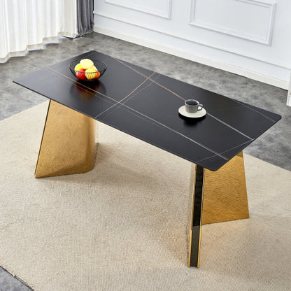 Black Marble Pattern Slab Table with Golden Butterfly Legs