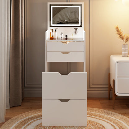 3-in-1 Multifunctional Vanity Desk Set, Flip-Up Mirror, 3-Color Lights, 2 Drawers, Hidden Storage Stool, Pink