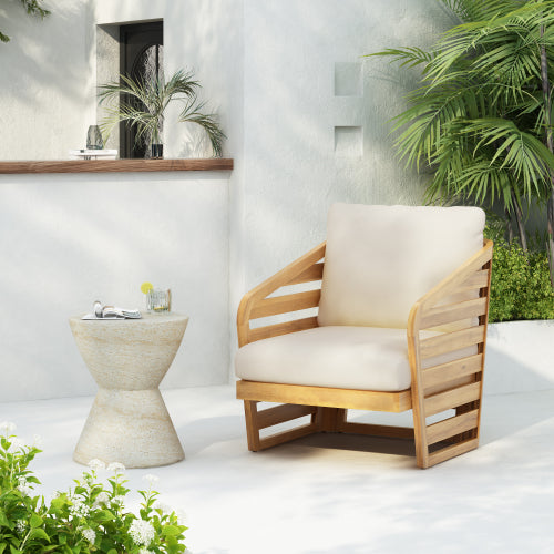 Royal Wood Club Chair, Beige